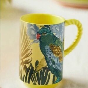 Anthropologie NWT Pluma Mug Yellow Motif Parrot Bird